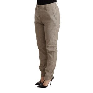 CYCLE Beige Mid Waist Casual Baggy Stretch Women's Trouser